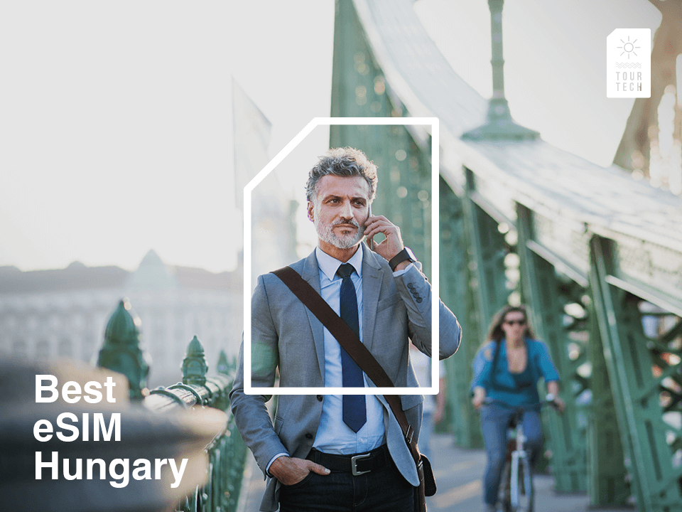 man using his phone with esim in Hungary