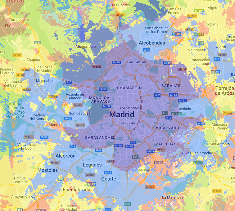 Orange Coverage Map in Madrid Spain